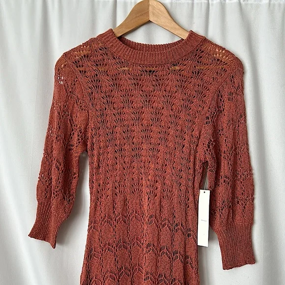 Aqua NWT Beautiful Rose Clay 3/4 Sleeve Crochet Midi Dress **Size S** 🌹🌹 - Picture 5 of 8